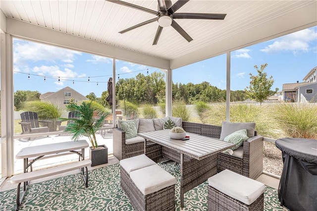 111 Park Place Cir, Winston-Salem, NC 27107 - sunroom featuring ceiling fan, outdoor lounge area, and healthy amount of natural light