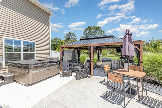 111 Park Place Cir, Winston-Salem, NC 27107 - view of patio / terrace with a hot tub, a gazebo, and outdoor dining area