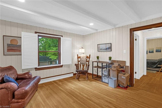 365 Ransom Rd, Winston-Salem, NC 27106 - sitting room featuring wood finished floors, beamed ceiling, baseboard heating, and baseboards