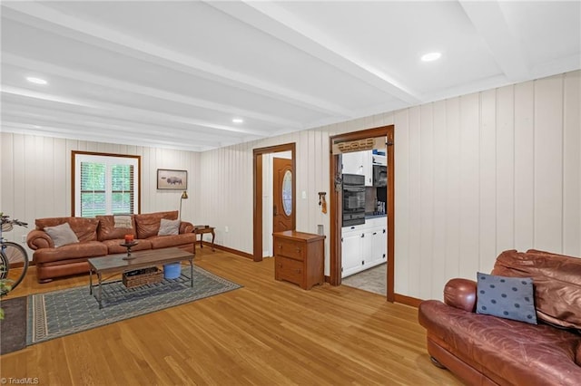 365 Ransom Rd, Winston-Salem, NC 27106 - living room with light wood-style floors, beamed ceiling, and baseboards