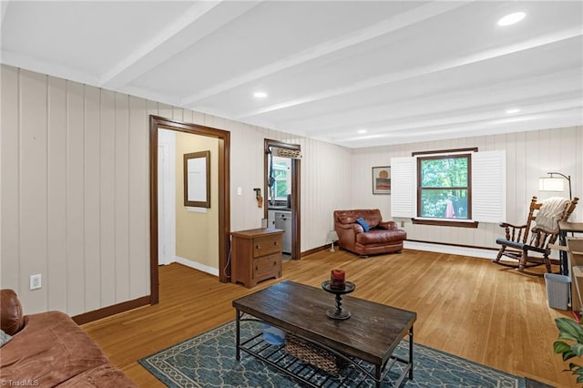 365 Ransom Rd, Winston-Salem, NC 27106 - living area featuring beam ceiling, wood finished floors, and baseboards