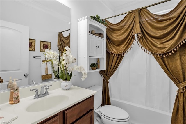 full bathroom featuring vanity, toilet, and shower / bath combo with shower curtain