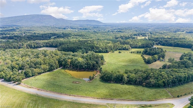 drone / aerial view with a water and mountain view