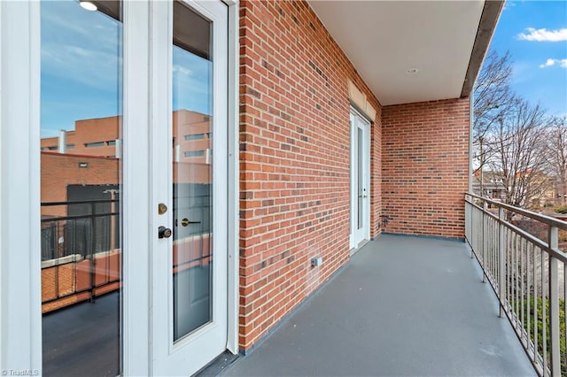 balcony featuring french doors