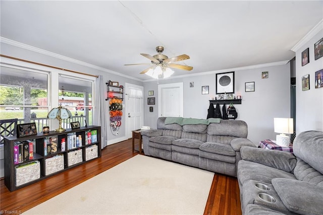 7387 NC Highway 62, Trinity, NC 27370 - living room with dark wood-type flooring, ornamental molding, and ceiling fan