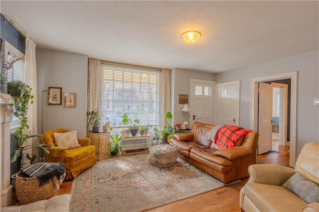 sitting room with hardwood / wood-style flooring