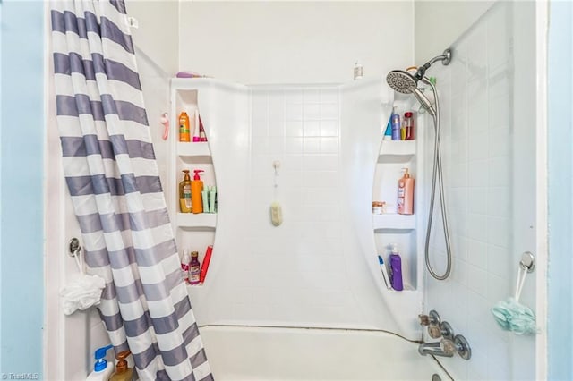 full bathroom with shower / bath combination with curtain