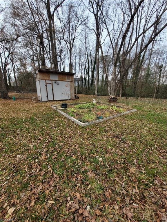 view of yard with a shed