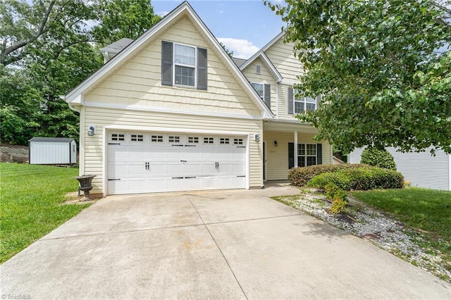 1771 Timber Cove Ct, Winston-Salem, NC 27127 - traditional home featuring concrete driveway, a front lawn, a garage, and a porch