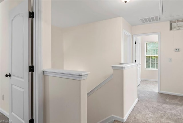1771 Timber Cove Ct, Winston-Salem, NC 27127 - hall featuring light colored carpet, an upstairs landing, baseboards, and attic access