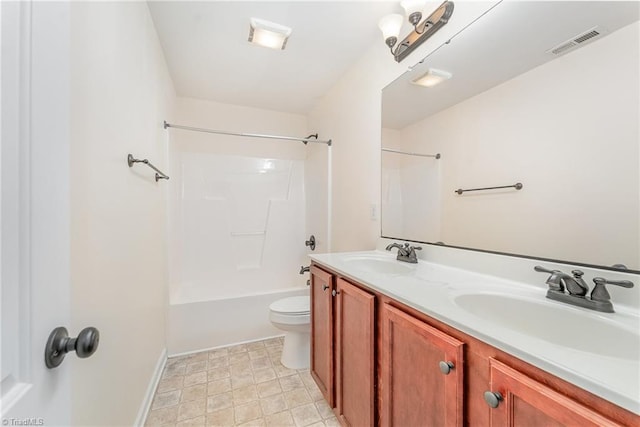 1771 Timber Cove Ct, Winston-Salem, NC 27127 - bathroom featuring toilet, double vanity,  shower combination, and baseboards