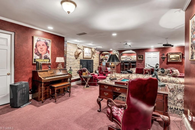 interior space featuring crown molding