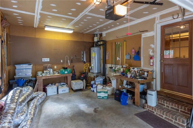 1113 Smokewood Dr, Apex, NC 27502 - garage with water heater, a garage door opener, and a workshop area