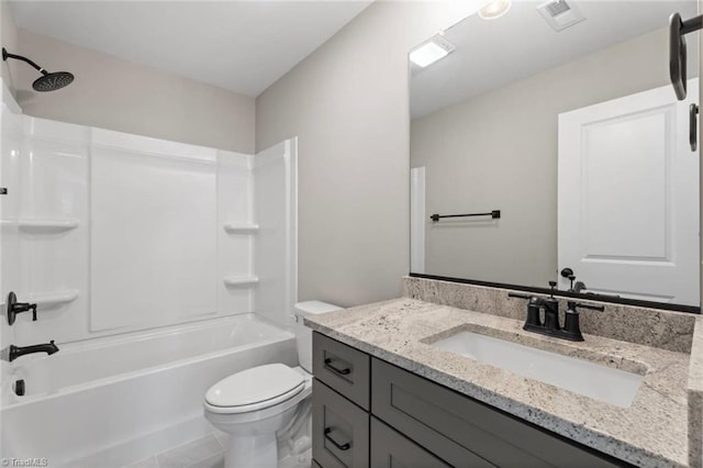 6975 Orchard Path Dr, Clemmons, NC 27012 - bathroom with toilet, vanity, bathtub / shower combination, and tile patterned flooring