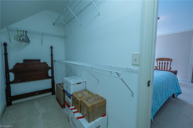 spacious closet with carpet flooring and lofted ceiling