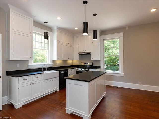 kitchen with dishwasher, white cabinets, and stainless steel range oven