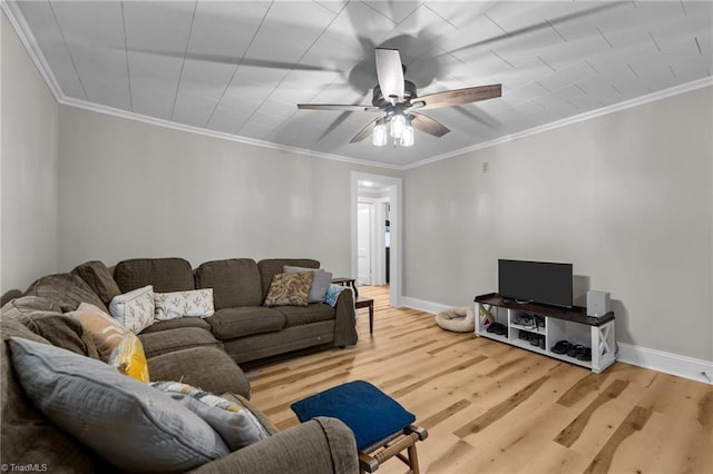 1105 Hawthorne Ln, Burlington, NC 27215 - living room with wood finished floors, a ceiling fan, baseboards, and ornamental molding