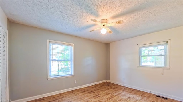 368 Shady Grove Rd, Eden, NC 27288 - empty room featuring healthy amount of natural light, light wood-style flooring, a textured ceiling, and a ceiling fan