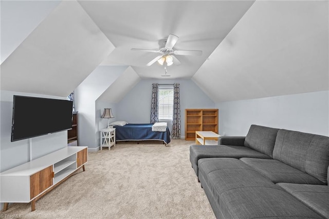 168 Redmeadow Dr, Advance, NC 27006 - bedroom with carpet flooring, lofted ceiling, and ceiling fan
