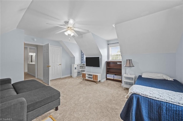168 Redmeadow Dr, Advance, NC 27006 - bedroom featuring lofted ceiling, carpet flooring, and a ceiling fan