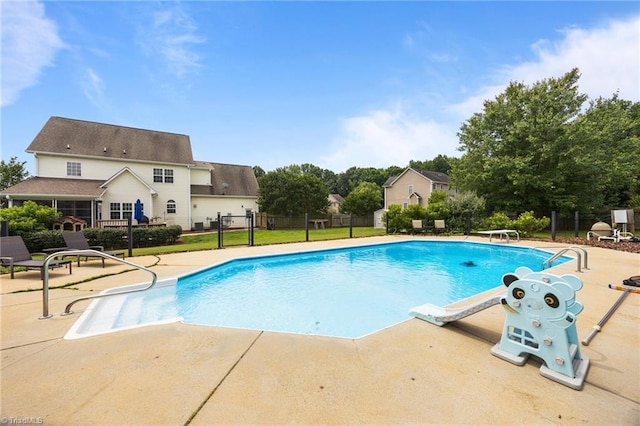 168 Redmeadow Dr, Advance, NC 27006 - swimming pool featuring a diving board and a patio