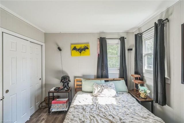 3121 Luther St, Winston-Salem, NC 27127 - bedroom with crown molding, dark wood finished floors, and a closet