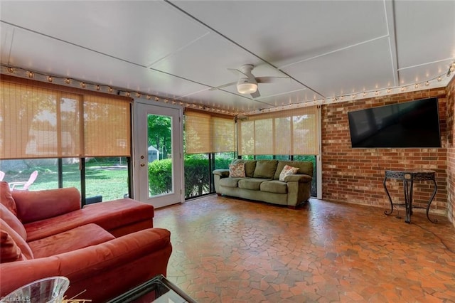 1274 Candlewood Dr, Elon, NC 27244 - sunroom featuring a ceiling fan and an outdoor living space