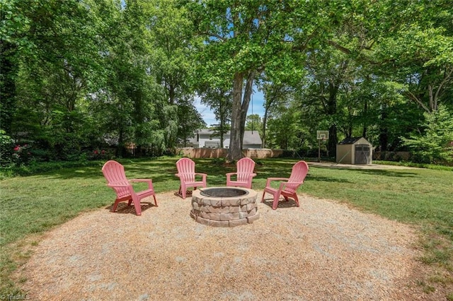 1274 Candlewood Dr, Elon, NC 27244 - view of patio / terrace with an outdoor fire pit, a storage unit, and an outbuilding