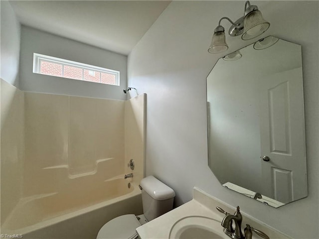 full bathroom with vanity, shower / bathtub combination, and toilet