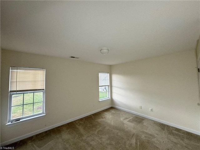 carpeted spare room featuring a wealth of natural light