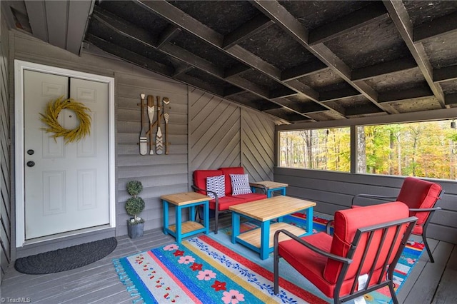 wooden deck featuring an outdoor living space