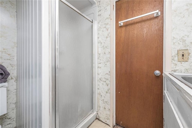 1788 Joshie Dr, Winston-Salem, NC 27103 - full bathroom with wallpapered walls, a shower stall, and vanity