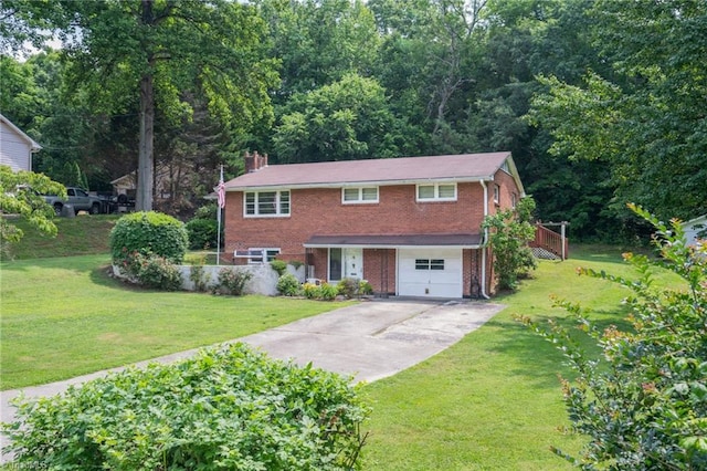 1788 Joshie Dr, Winston-Salem, NC 27103 - traditional-style home with concrete driveway, brick siding, a garage, and a front lawn