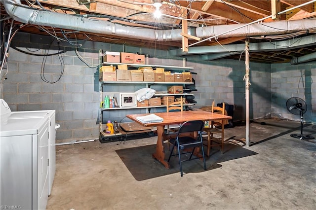 unfinished basement with independent washer and dryer