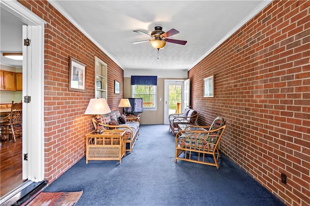 interior space with ceiling fan