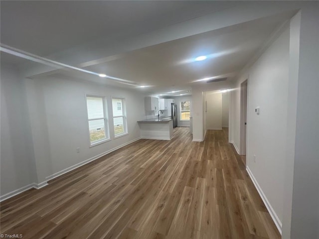 unfurnished living room featuring sink and wood-type flooring