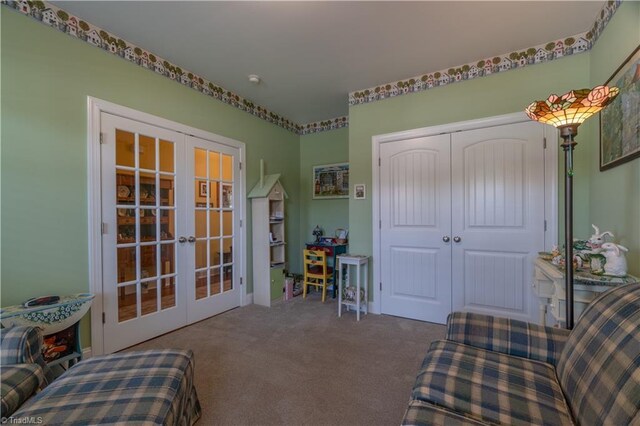 hall featuring crown molding, french doors, and dark hardwood / wood-style flooring