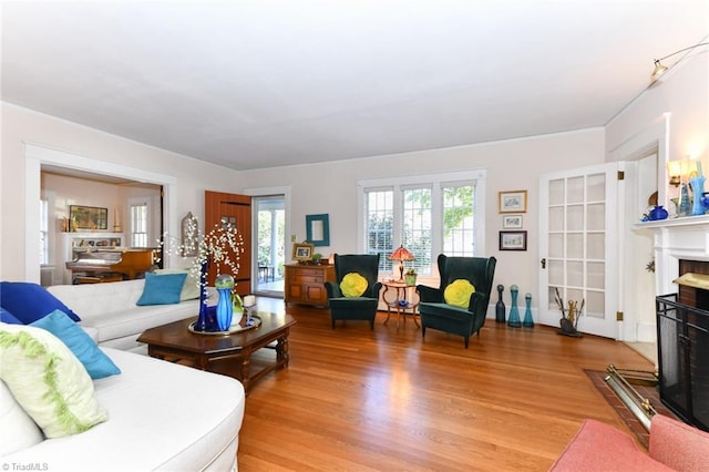 living room with light hardwood / wood-style flooring