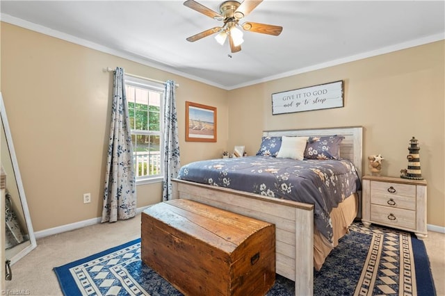 1044 Riverwood Rd, Lexington, NC 27292 - bedroom with carpet flooring, baseboards, ornamental molding, and ceiling fan