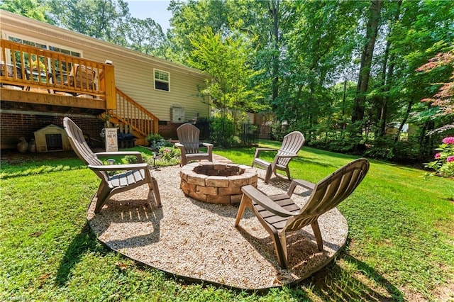 1044 Riverwood Rd, Lexington, NC 27292 - view of patio featuring an outdoor fire pit, stairs, and a wooden deck