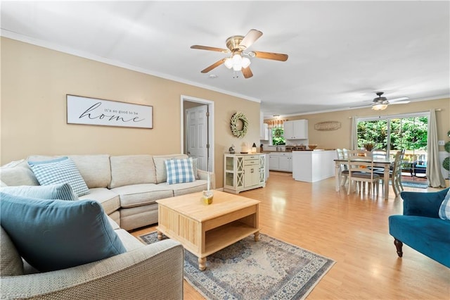 1044 Riverwood Rd, Lexington, NC 27292 - living area featuring a ceiling fan, crown molding, and light wood-style flooring