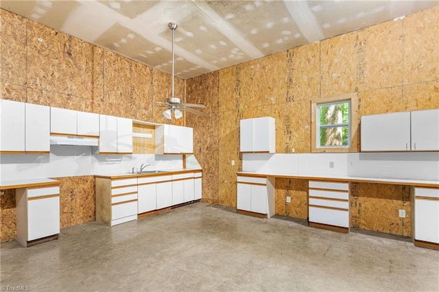 7849 Circle L Trl, Rougemont, NC 27572 - kitchen featuring under cabinet range hood, white cabinets, and a ceiling fan