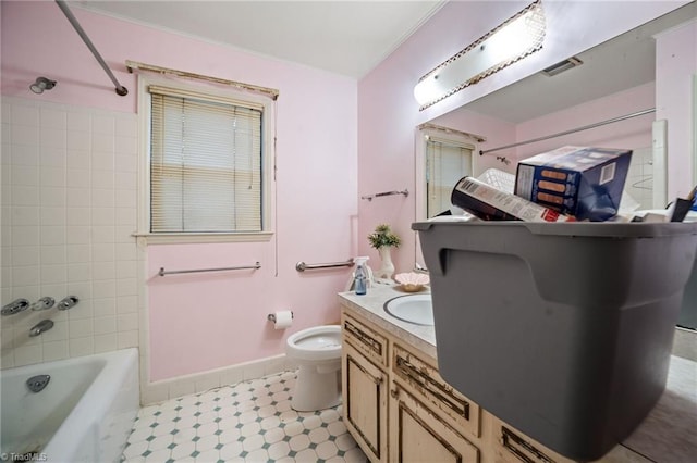 1204 Hobbs Rd, Greensboro, NC 27410 - full bath with vanity, ornamental molding, and shower / washtub combination