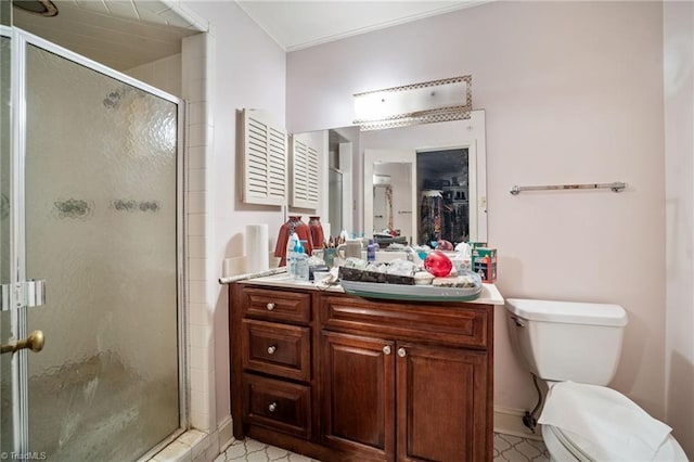 1204 Hobbs Rd, Greensboro, NC 27410 - bathroom with vanity, a stall shower, and a walk in closet