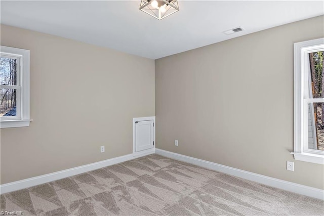 empty room featuring a healthy amount of sunlight and light carpet