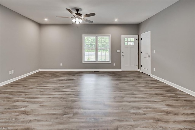 307 Lick Creek Church Rd, Denton, NC 27239 - entryway with a ceiling fan, wood finished floors, baseboards, and recessed lighting