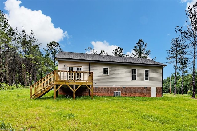 307 Lick Creek Church Rd, Denton, NC 27239 - rear view of house featuring a wooden deck, stairway, a yard, and crawl space