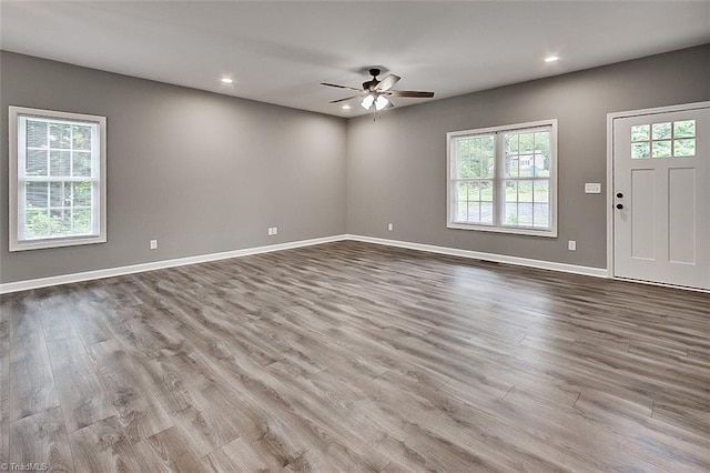 307 Lick Creek Church Rd, Denton, NC 27239 - empty room with ceiling fan, wood finished floors, baseboards, and recessed lighting