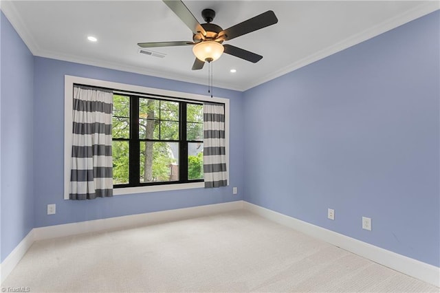 306 W Greenway Dr S, Greensboro, NC 27403 - spare room featuring carpet flooring, baseboards, crown molding, a ceiling fan, and recessed lighting