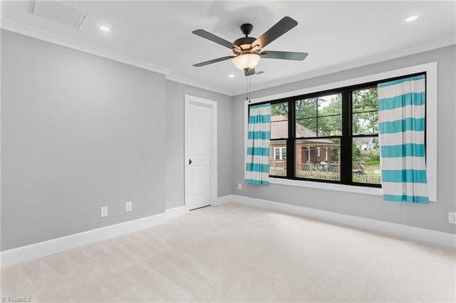 306 W Greenway Dr S, Greensboro, NC 27403 - unfurnished room featuring carpet, ornamental molding, baseboards, recessed lighting, and a ceiling fan